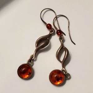 Sterling silver polish amber earrings